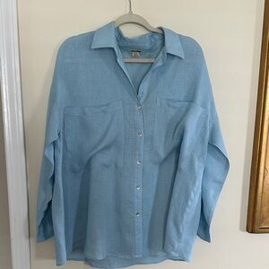 Magaschoni 100% Linen Button-Up Shirt - Classic Collared Shirt, M